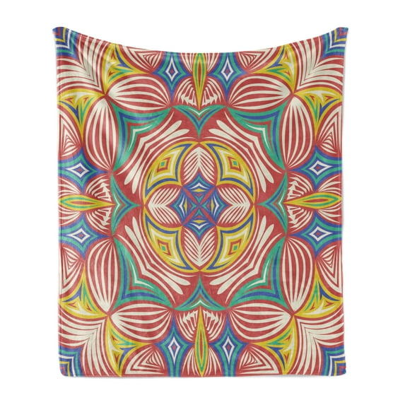 Colorful Soft Flannel Fleece Blanket, Contemporary Style Abstract Shapes Native Design Inspirations Tribal Illustration, Cozy Plush for Indoor and Outdoor Use, 50" x 60", Multicolor, by Ambesonne