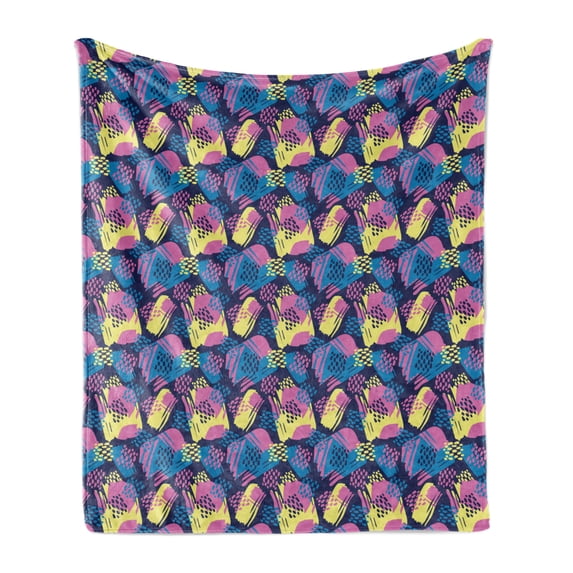 Colorful Soft Flannel Fleece Blanket, Continuous Design of Abstract Geometric Patterns in Graffiti Drawing Style, Cozy Plush for Indoor and Outdoor Use, 50" x 70", Indigo Multicolor, by Ambesonne