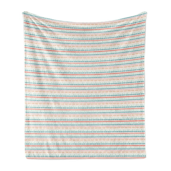 Colorful Soft Flannel Fleece Blanket, Doodle Style Borders with Tribal Geometric Elements Chevrons and Triangles, Cozy Plush for Indoor and Outdoor Use, 50" x 70", Burnt Sienna Teal, by Ambesonne