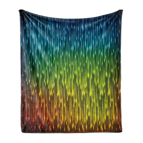 Colorful Soft Flannel Fleece Blanket, Galaxy Universe Outer Space Inspired Technical Neon Rain Modern Abstract Art Print, Cozy Plush for Indoor and Outdoor Use, 70" x 90", Multicolor, by Ambesonne