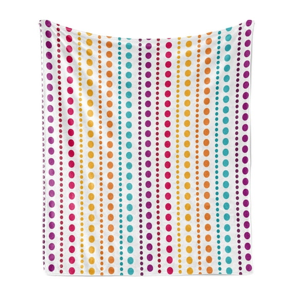 Colorful Soft Flannel Fleece Blanket, Half Toned Retro Striped Pattern Big Little Polka Dots Symmetrical Vibrant Colors, Cozy Plush for Indoor and Outdoor Use, 50" x 60", Multicolor, by Ambesonne