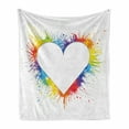 thumbnail image 1 of Colorful Soft Flannel Fleece Blanket, Heart Shaped Motif and Rainbow Color Splash Frame Image on Plain Background, Cozy Plush for Indoor and Outdoor Use, 60" x 80", White Multicolor, by Ambesonne, 1 of 6
