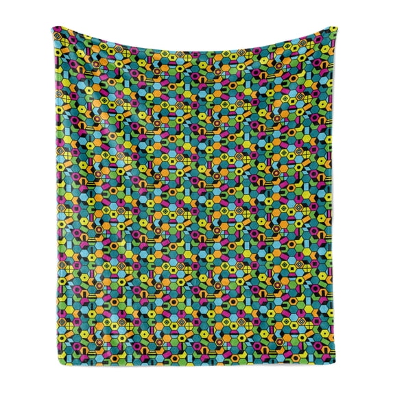 Colorful Soft Flannel Fleece Blanket, Hexagonal Mosaic with Vibrant Colored Geometrical Shapes Hipster Fun Teen Pattern, Cozy Plush for Indoor and Outdoor Use, 60" x 80", Multicolor, by Ambesonne
