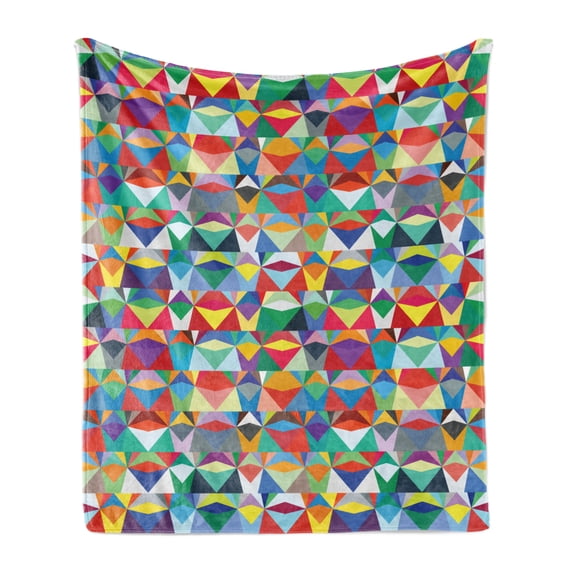 Colorful Soft Flannel Fleece Blanket, Horizontally Aligned Composition of Chevron Triangles Vibrant Colors Native Design, Cozy Plush for Indoor and Outdoor Use, 60" x 80", Multicolor, by Ambesonne