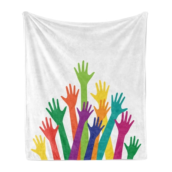 Colorful Soft Flannel Fleece Blanket, Lively Colored Silhouette of Hands Childhood Friendship Togetherness Future Themes, Cozy Plush for Indoor and Outdoor Use, 50" x 60", Multicolor, by Ambesonne