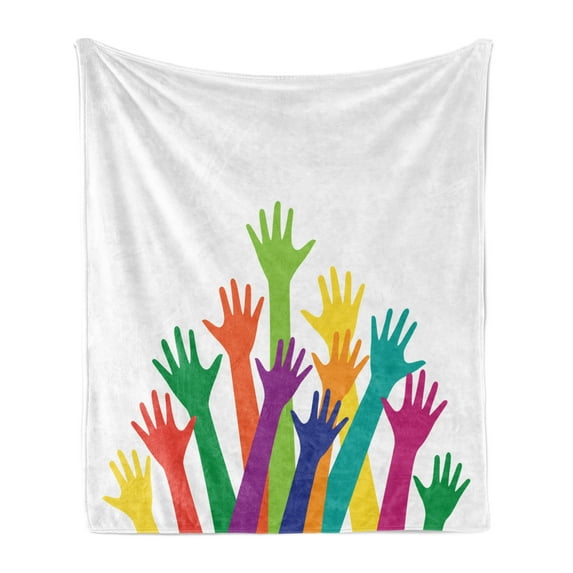 Colorful Soft Flannel Fleece Blanket, Lively Colored Silhouette of Hands Childhood Friendship Togetherness Future Themes, Cozy Plush for Indoor and Outdoor Use, 70" x 90", Multicolor, by Ambesonne