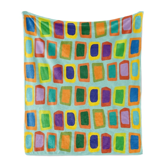 Colorful Soft Flannel Fleece Blanket, Modern Abstract Illustration with Various Uneven and Deformed Rectangular Shapes, Cozy Plush for Indoor and Outdoor Use, 50" x 60", Multicolor, by Ambesonne