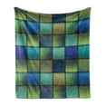 thumbnail image 1 of Colorful Soft Flannel Fleece Blanket, Modern Geometric Bohemian Paisley Details in Square Shaped Backdrop Pieces Artwork, Cozy Plush for Indoor and Outdoor Use, 50" x 70", Blue Green, by Ambesonne, 1 of 5