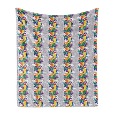 Colorful Soft Flannel Fleece Blanket, Modernistic Rainbow Colored Paisley Pattern Abstract Repetitive Motifs, Cozy Plush for Indoor and Outdoor Use, 60" x 80", Purpleblue Multicolor, by Ambesonne