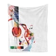 thumbnail image 1 of Colorful Soft Flannel Fleece Blanket, Ornamental Guitar Along Butterflies and Musical Note Silhouettes Concept, Cozy Plush for Indoor and Outdoor Use, 50" x 70", White and Multicolor, by Ambesonne, 1 of 6