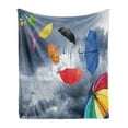 thumbnail image 1 of Colorful Soft Flannel Fleece Blanket, Parasols on Foreground of Dark Cumulus Rain Clouds Windy Stormy Day Shield Image, Cozy Plush for Indoor and Outdoor Use, 60" x 80", Multicolor, by Ambesonne, 1 of 5