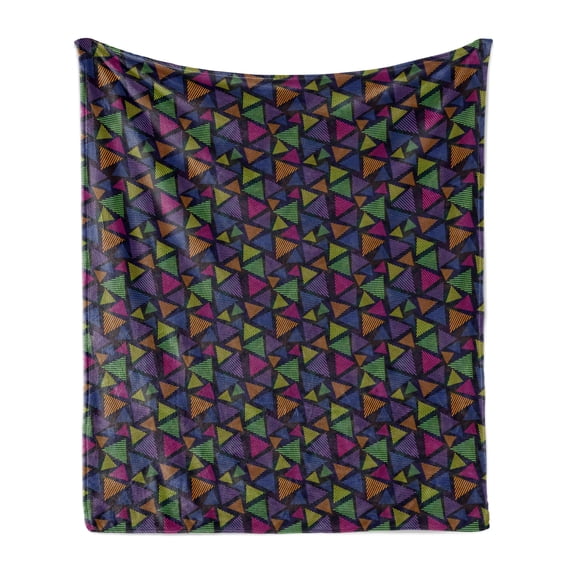 Colorful Soft Flannel Fleece Blanket, Pattern with Striped Triangle Shapes in Vibrant Colors Hipster Style Urban Culture, Cozy Plush for Indoor and Outdoor Use, 50" x 70", Multicolor, by Ambesonne