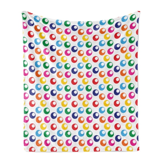 Colorful Soft Flannel Fleece Blanket, Playing Pool Disc Shaped Circular Balls Stripes Game Geometric Hobby Graphic Art, Cozy Plush for Indoor and Outdoor Use, 50" x 70", Multicolor, by Ambesonne