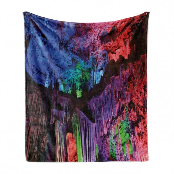 Colorful Soft Flannel Fleece Blanket, Rainbow Colored Rock Formation Theme Natural Beauties Composition Pastoral Photo, Cozy Plush for Indoor and Outdoor Use, 50" x 70", Multicolor, by Ambesonne