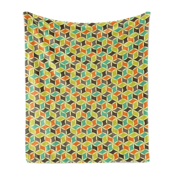Colorful Soft Flannel Fleece Blanket, Retro Hipster Fashion Geometrical Abstract Shapes in Different Colors Simple Tile, Cozy Plush for Indoor and Outdoor Use, 50" x 60", Multicolor, by Ambesonne