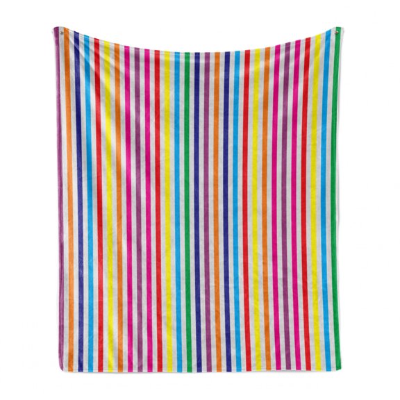 Colorful Soft Flannel Fleece Blanket, Vibrant Rainbow Colored Vertical Stripes Pattern on White Background Illustration, Cozy Plush for Indoor and Outdoor Use, 60" x 80", Multicolor, by Ambesonne