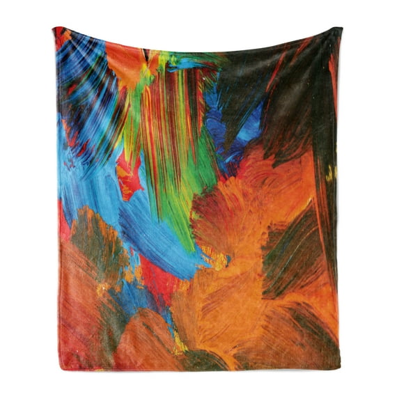 Colorful Soft Flannel Fleece Blanket, Watercolor Style Brush Strokes Composition Abstract Arrangement Modern Art Design, Cozy Plush for Indoor and Outdoor Use, 70" x 90", Multicolor, by Ambesonne