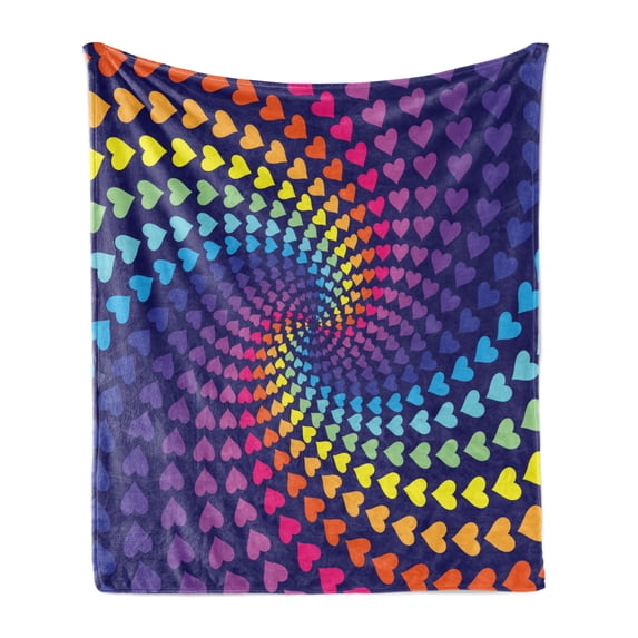 Colorful Soft Flannel Fleece Blanket, Whirlpool of Little Hearts in Rainbow Colors Retro Style Psychedelic Love Romance, Cozy Plush for Indoor and Outdoor Use, 60" x 80", Multicolor, by Ambesonne