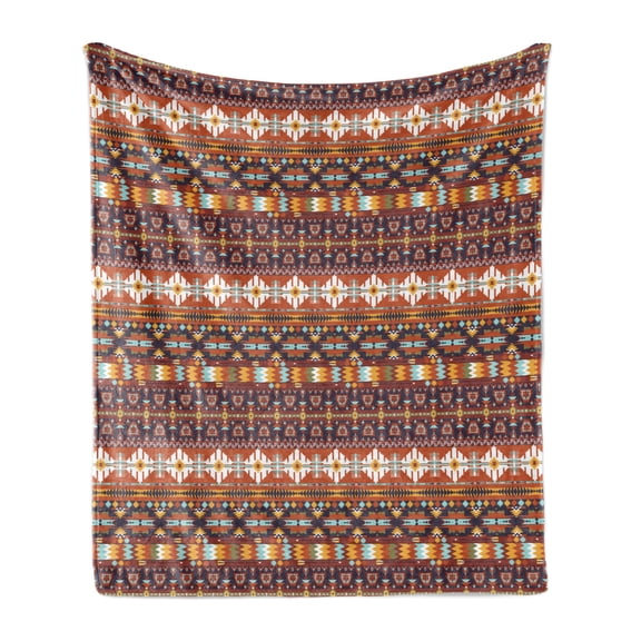 Colorful Soft Flannel Fleece Throw Blanket, Abstract Geometrical Native Aztec Style Composed Arrow Shaped Pattern Print, Cozy Plush for Indoor and Outdoor Use, 70" x 90", Multicolor, by Ambesonne