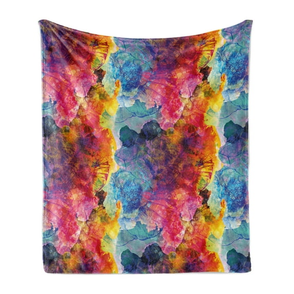Colorful Soft Flannel Fleece Throw Blanket, Abstract Modern Art Expression Pattern Vector Illustration Design Artwork Print, Cozy Plush for Indoor and Outdoor Use, 70" x 90", Multicolor, by Ambesonne