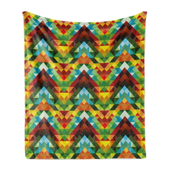 Colorful Soft Flannel Fleece Throw Blanket, Abstract Optic Effect Triangle Pattern Digital Vibrant Contemporary Design, Cozy Plush for Indoor and Outdoor Use, 70" x 90", Multicolor, by Ambesonne