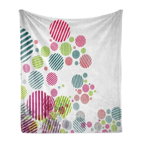 Colorful Soft Flannel Fleece Throw Blanket, Abstract Pattern with Striped Different Colored Spots Dots Cheerful Fun, Cozy Plush for Indoor and Outdoor Use, 70" x 90", Multicolor, by Ambesonne