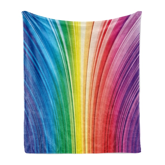 Colorful Soft Flannel Fleece Throw Blanket, Abstract Psychedelic Warped Contour Stripes Motion Modern Artwork Print, Cozy Plush for Indoor and Outdoor Use, 70" x 90", Magenta Blue, by Ambesonne