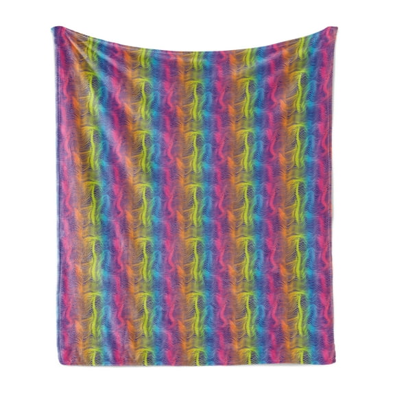 Colorful Soft Flannel Fleece Throw Blanket, Abstract Wavy Stripes in Rainbow Tones Gradient Modern Fashion Horizontal Lines, Cozy Plush for Indoor and Outdoor Use, 50" x 70", Multicolor, by Ambesonne