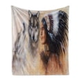 thumbnail image 1 of Colorful Soft Flannel Fleece Throw Blanket, Blur Mystic Painting of Young Native Man Feather Wolves, Cozy Plush for Indoor and Outdoor Use, 50" x 70", Multicolor, by Ambesonne, 1 of 5