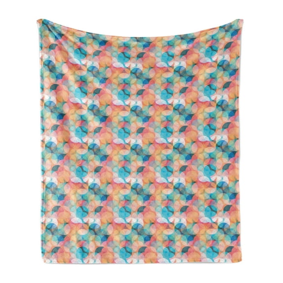 Colorful Soft Flannel Fleece Throw Blanket, Bohemian Graphic Colored Print with Circles Intersecting in Regular Order, Cozy Plush for Indoor and Outdoor Use, 50" x 60", Multicolor, by Ambesonne