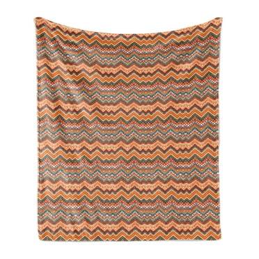 Colorful Soft Flannel Fleece Throw Blanket, Colorful Chevron Zig Zag Lines Historical Mayan Pattern Ethnicity Theme, Cozy Plush for Indoor and Outdoor Use, 70" x 90", Multicolor, by Ambesonne