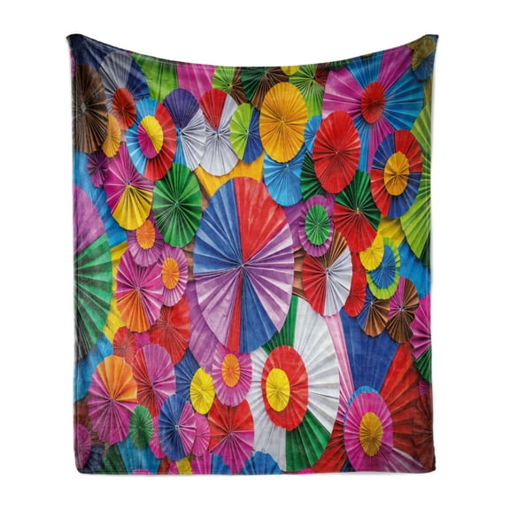 Colorful Soft Flannel Fleece Throw Blanket, Close Up Paper Formed Like Circular Origami Inspired Top View Picturesque, Cozy Plush for Indoor and Outdoor Use, 60" x 80", Multicolor, by Ambesonne