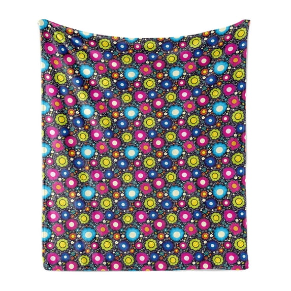 Colorful Soft Flannel Fleece Throw Blanket, Doodle Style Lively Colored Daisy Blooms Cheerful Fun Garden Composition, Cozy Plush for Indoor and Outdoor Use, 50" x 60", Multicolor, by Ambesonne