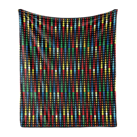 Colorful Soft Flannel Fleece Throw Blanket, Geometric Polka Dots Composition with Halftone Pattern on Dark Toned Background, Cozy Plush for Indoor and Outdoor Use, 50" x 60", Multicolor, by Ambesonne