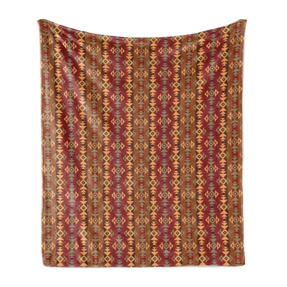 Colorful Soft Flannel Fleece Throw Blanket, Geometric Striped Seamless Cultural Local Pattern Vintage Print, Cozy Plush for Indoor and Outdoor Use, 70" x 90", Multicolor, by Ambesonne