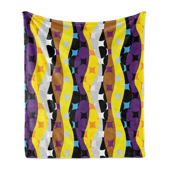 Colorful Soft Flannel Fleece Throw Blanket, Geometrical Theme Repetitive Circles Pattern Big Polka Dots Images Abstract Art, Cozy Plush for Indoor and Outdoor Use, 50" x 60", Multicolor, by Ambesonne