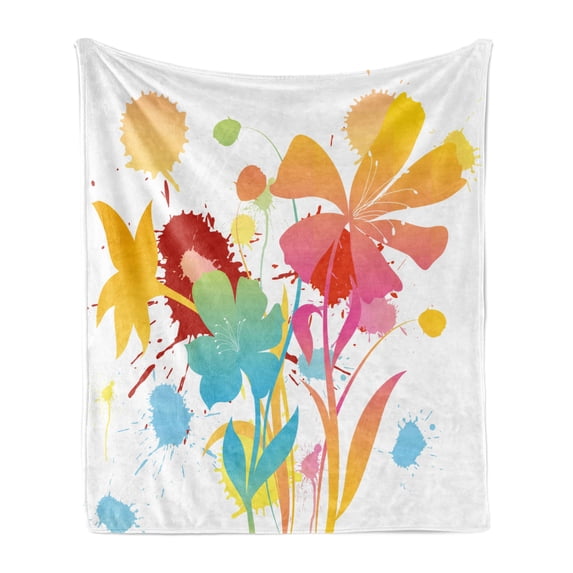 Colorful Soft Flannel Fleece Throw Blanket, Hawaiian Beach Party Theme with Lively Flowers Abstract Summertime Composition, Cozy Plush for Indoor and Outdoor Use, 50" x 70", Multicolor, by Ambesonne
