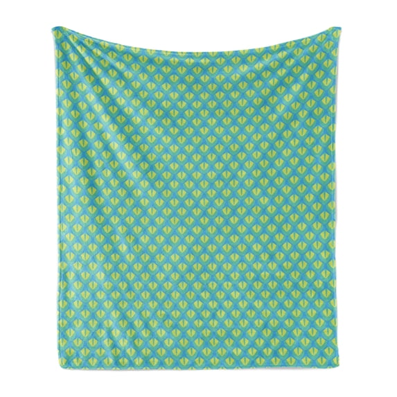 Colorful Soft Flannel Fleece Throw Blanket, Japanese Squama Inspired Reptilian Eye Illustration, Cozy Plush for Indoor and Outdoor Use, 70" x 90", Turquoise Multicolor, by Ambesonne