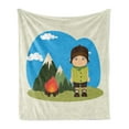 thumbnail image 1 of Colorful Soft Flannel Fleece Throw Blanket, Kid with Campfire on Mountains Hiking Eco Recreation Hobby Kids Graphic, Cozy Plush for Indoor and Outdoor Use, 50" x 70", Multicolor, by Ambesonne, 1 of 6