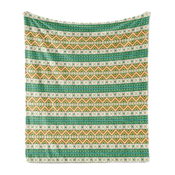 Colorful Soft Flannel Fleece Throw Blanket, Colorful Local Motif Pattern Print, Cozy Plush for Indoor and Outdoor Use, 50" x 60", Pistachio Green Orange, by Ambesonne