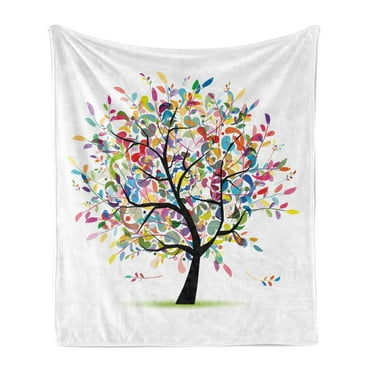 Colorful Soft Flannel Fleece Throw Blanket, Modern Composition of a Tree with Various Color Leaves Blossoming, Cozy Plush for Indoor and Outdoor Use, 60" x 80", Charcoal Grey Multicolor, by Ambesonne