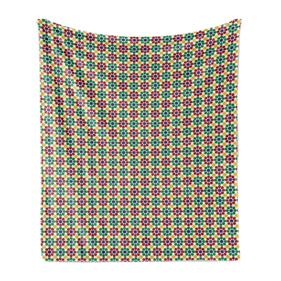 Colorful Soft Flannel Fleece Throw Blanket, Moroccan Star Zellige Pattern in Vibrant Colors Mosaic Traditional, Cozy Plush for Indoor and Outdoor Use, 70" x 90", Multicolor, by Ambesonne