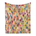 thumbnail image 1 of Colorful Soft Flannel Fleece Throw Blanket, Motley Geometrical Mosaic with Retro Effect Vivid Stained Glass Design Ornament, Cozy Plush for Indoor and Outdoor Use, 50" x 60", Multicolor, by Ambesonne, 1 of 6