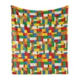 thumbnail image 1 of Colorful Soft Flannel Fleece Throw Blanket, Nursery Pattern Repetitive Toy Brick Parts Illustration Covered on Background, Cozy Plush for Indoor and Outdoor Use, 60" x 80", Multicolor, by Ambesonne, 1 of 5