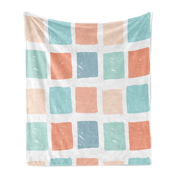 Colorful Soft Flannel Fleece Throw Blanket, Pale Colored Squares Mosaic Style Geometric Shapes Arrangement Worn out Design, Cozy Plush for Indoor and Outdoor Use, 50" x 70", Multicolor, by Ambesonne