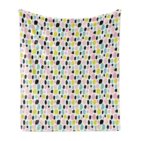 Colorful Soft Flannel Fleece Throw Blanket, Pastel Colored Spotty Pattern with Brush Strokes Hand Drawn Style Dots, Cozy Plush for Indoor and Outdoor Use, 50" x 60", Multicolor, by Ambesonne