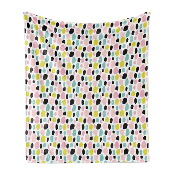 Colorful Soft Flannel Fleece Throw Blanket, Pastel Colored Spotty Pattern with Brush Strokes Hand Drawn Style Dots, Cozy Plush for Indoor and Outdoor Use, 60" x 80", Multicolor, by Ambesonne