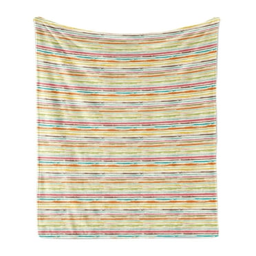 Colorful Soft Flannel Fleece Throw Blanket, Pattern with Horizontal Stripes and Weathered Grunge Effect in Hand Drawn Style, Cozy Plush for Indoor and Outdoor Use, 50" x 70", Multicolor, by Ambesonne