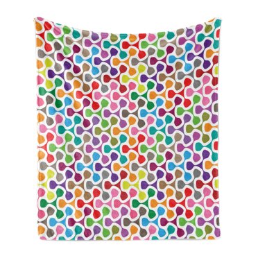 Colorful Soft Flannel Fleece Throw Blanket, Colorful Patterns with Curves Geometry Cheering Creative Ornamental Design, Cozy Plush for Indoor and Outdoor Use, 50" x 70", Multicolor, by Ambesonne