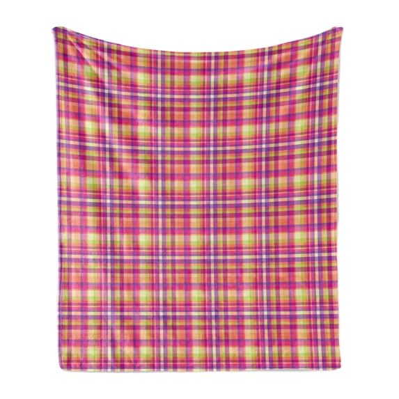 Colorful Soft Flannel Fleece Throw Blanket, Pixel Like Ornament with Contemporary Design Checkered Squares Illustration, Cozy Plush for Indoor and Outdoor Use, 60" x 80", Multicolor, by Ambesonne